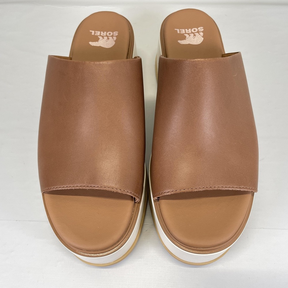 Sorel Dayspring Slide Platform Sandals Womens Size 8 Brown Leather Comfort Shoes - Picture 4 of 10